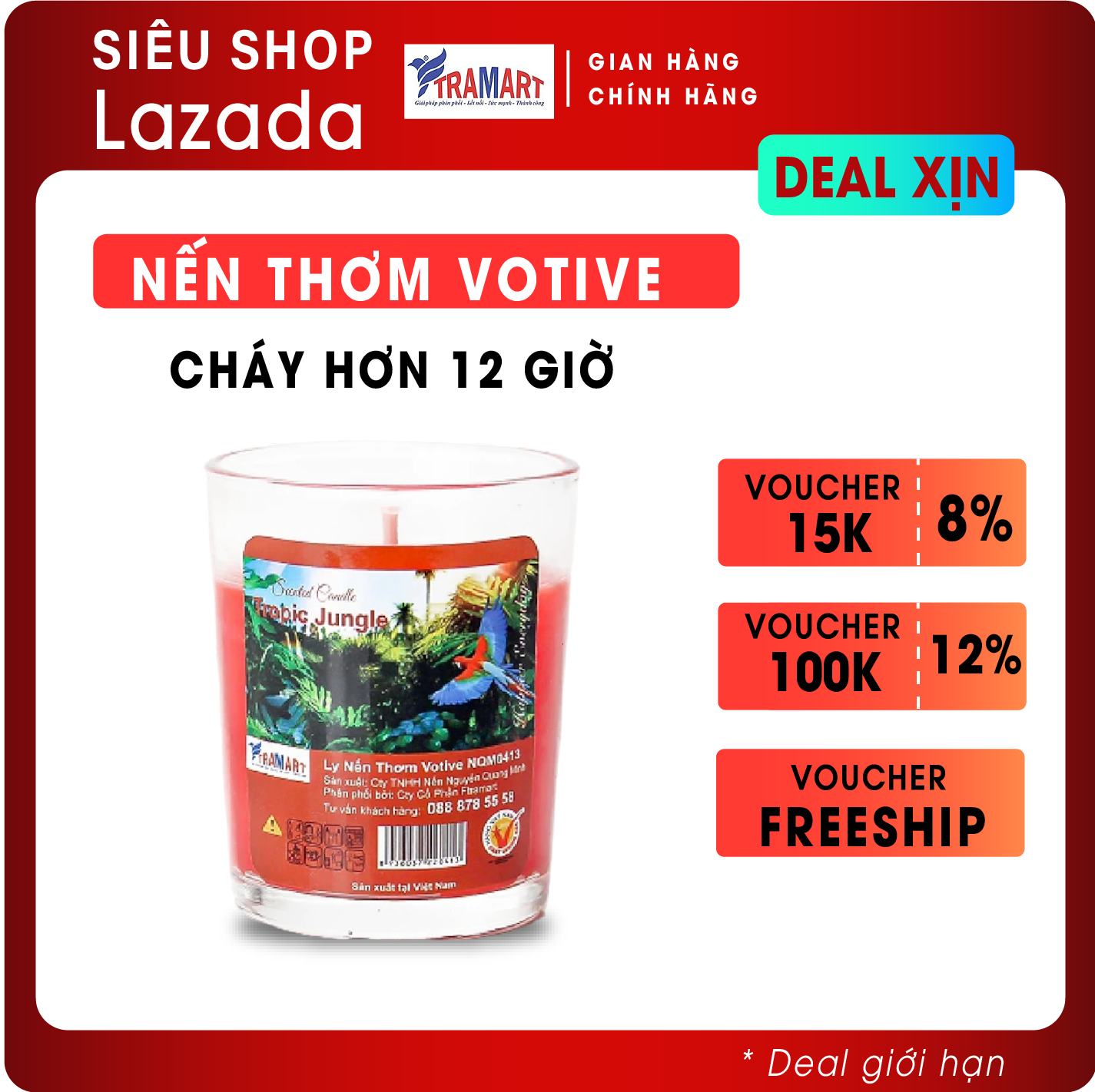 Nến thơm thư giãn không khói ly votive Eden Candle FTRAMART EDC0016 Tropic Jungle (Hương trái cây) sử dụng trang trí nhà cửa