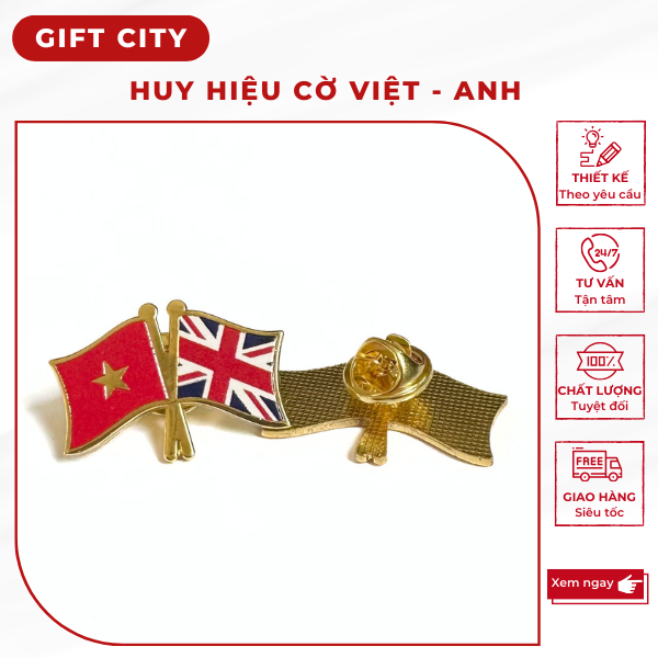 Huy hiệu cài áo lá cờ Việt Nam – Anh