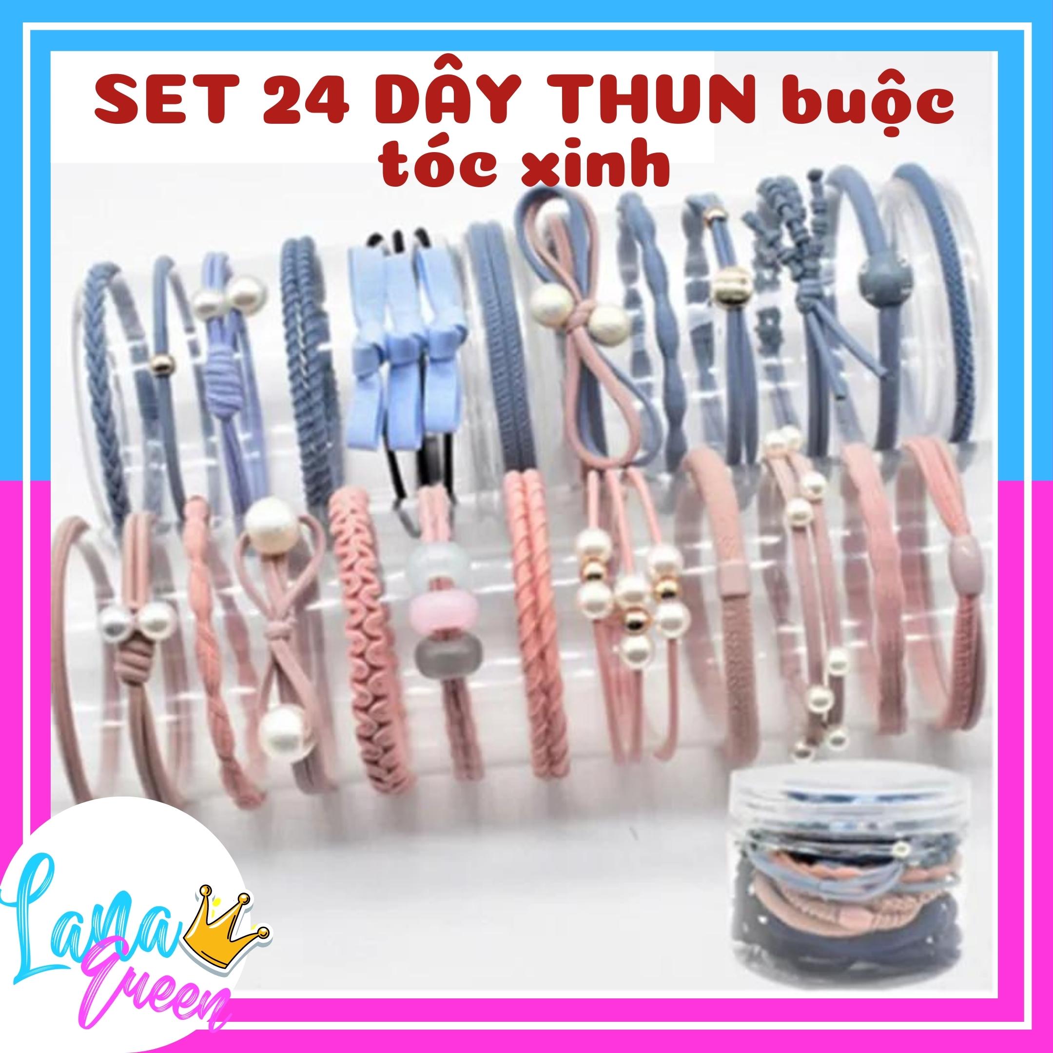 Hộp 24 dây thun cột tóc buộc tóc cho nữ đơn giản phong cách hàn quốc - lana queen