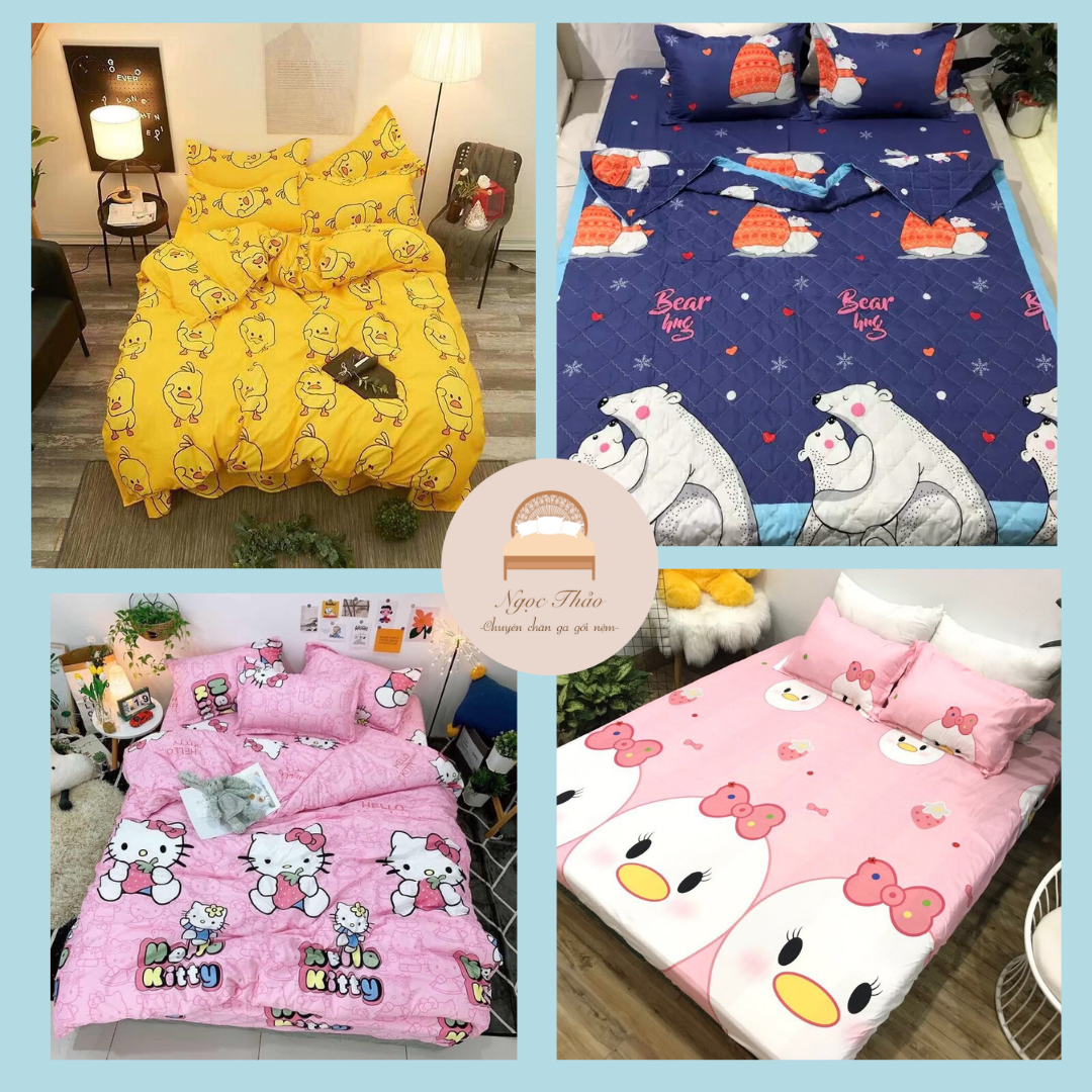 [SET 5 MÓN] Chăn Ga Gối Cotton Poly Cao Cấp Hình Động Vật - Đáng Yêu Cho Bé | Áo gối Ngọc Thảo