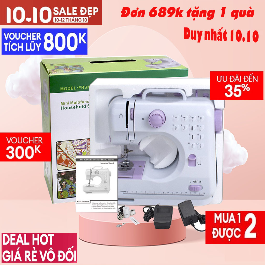 Máy khâu cầm tay, máy mai điện mini, máy may cho người mới bắt đầu, máy vắt sổ mini bán kèm bàn may, tặng kìm bấm cúc
