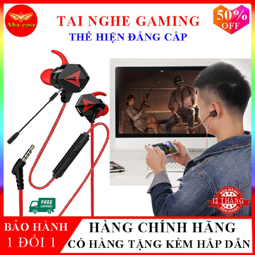 Tai nghe gaming S2 - Tai nghe chơi game S2 với thiết kế cực đẹp, Có Mic Jack 3.5mm (Dây đỏ) Tai nghe gaming có micro;tai nghe nhét, tai nghe chơi game pubg; tai nghe jack 3.5mm, tai nghe có dây; tai nghe gaming cho điện thoại, Aha Case