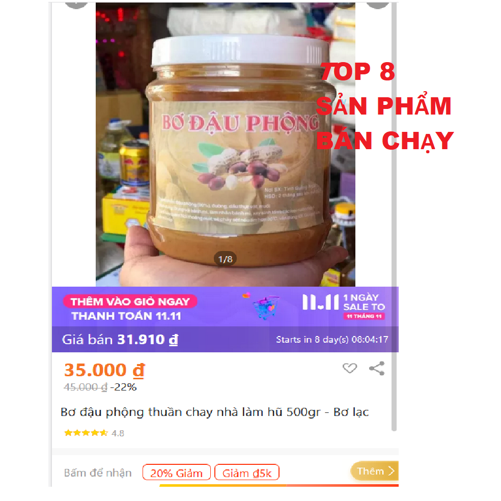 hũ 500gr Bơ đậu phộng thuần chay nhà làm KHÔNG ĐƯỜNG / bơ lạc - Bơ không đường bơ đậu phộng