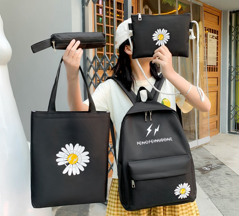 Set 4 món balo thời trang kèm túi tote bóp ví nữ đi học