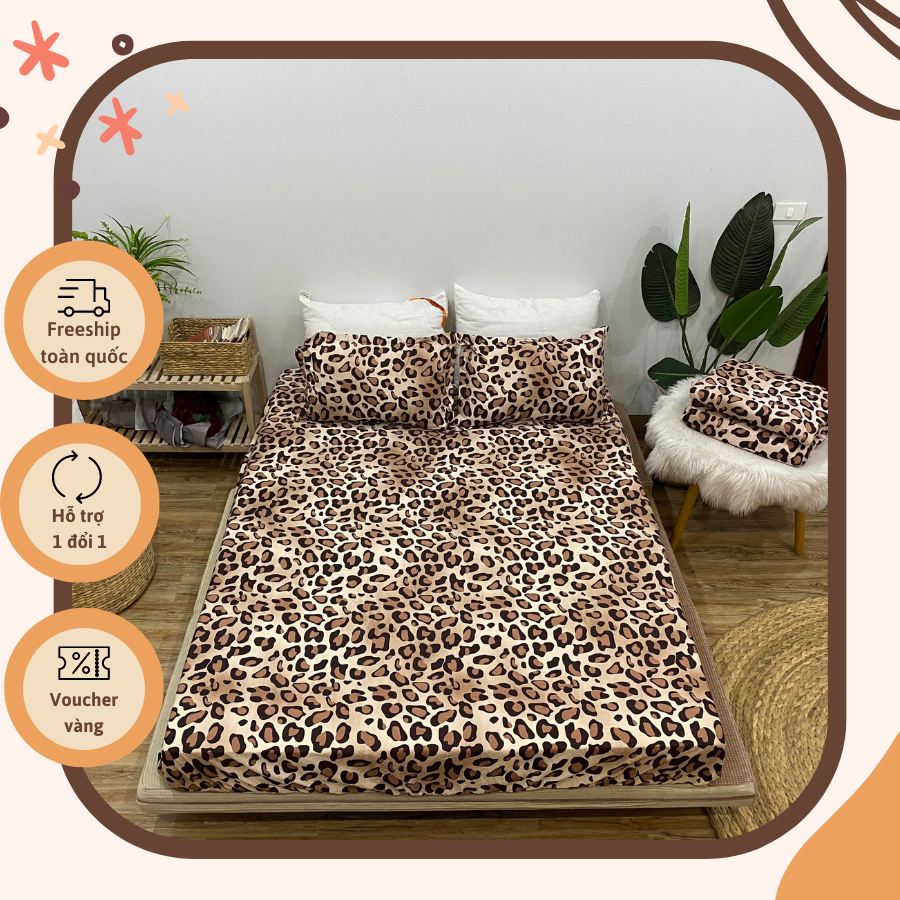 Bộ chăn ga gối hè thu 5 món mẫu vằn báo chm24