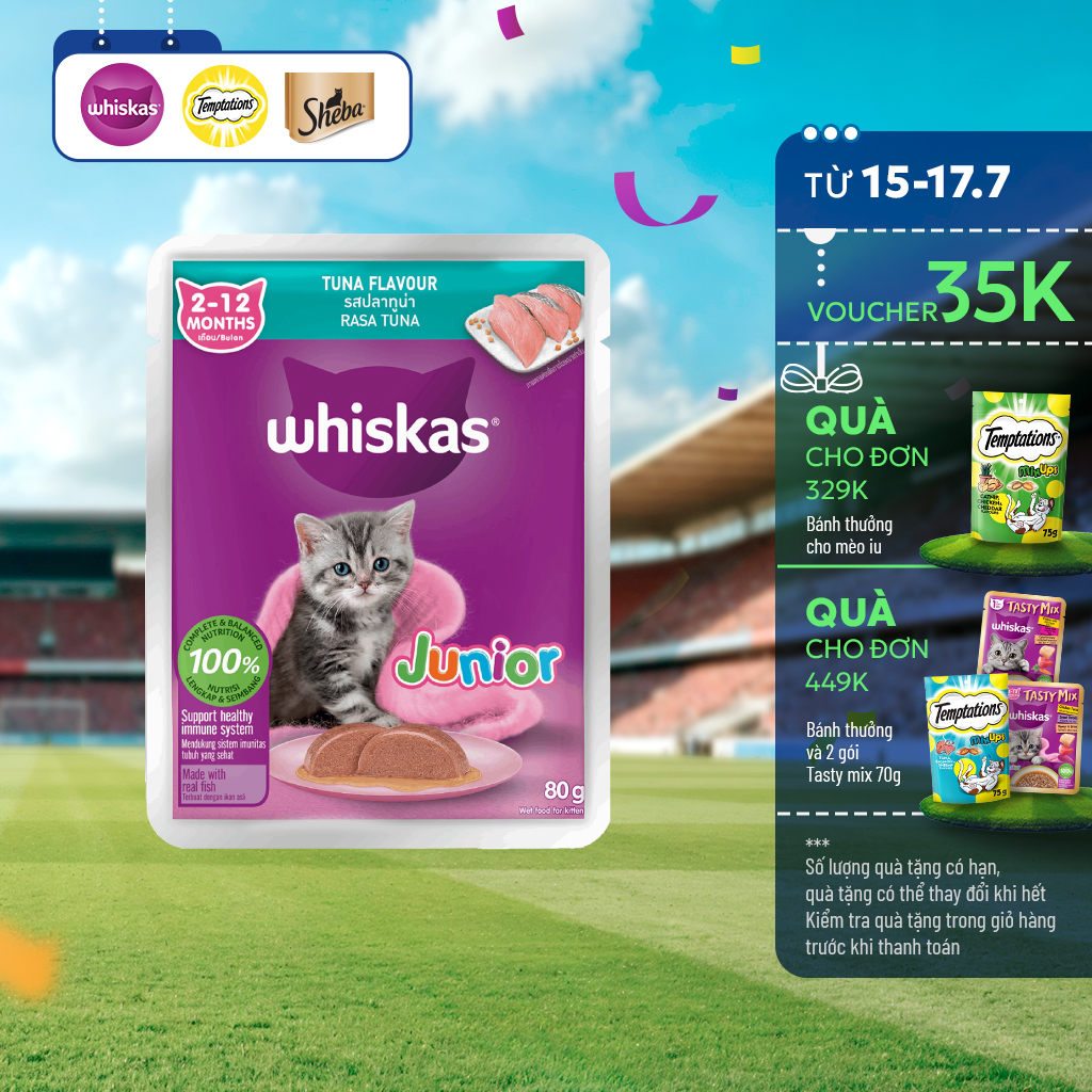 Thức ăn cho mèo con WHISKAS Junior dạng sốt – túi 80g