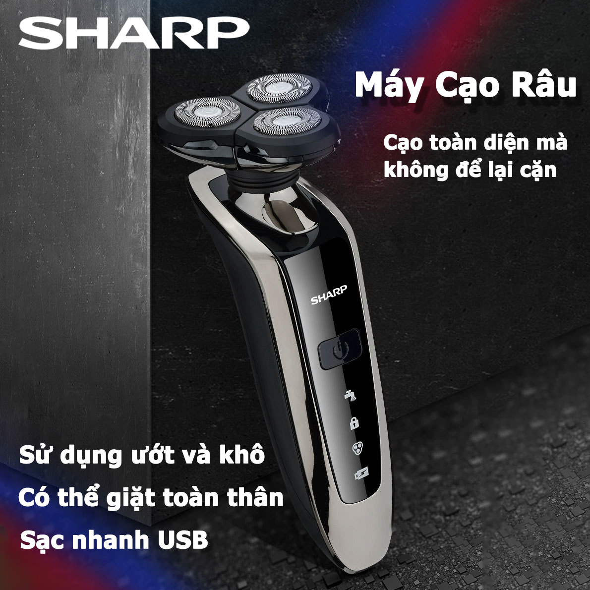 Sharp Máy cạo râu nam đa năng 3 lưỡi kép cạo êm chống nước IPX7Máy cạo râu cầm tay Máy cạo râu khô ướt đều đượcChống Nước Tuyệt Đối