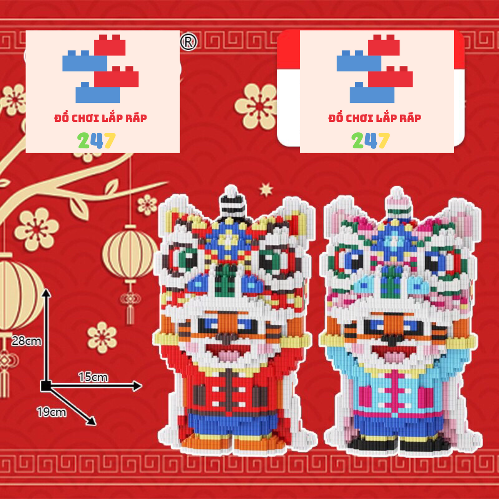 Lắp ráp lego 3D hổ Lân 35cm, mô hình đồ chơi lắp ráp lego lân may mắn đón xuân