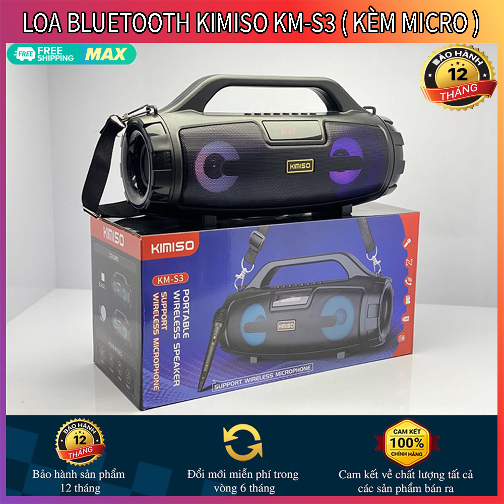 Loa Karaoke Bluetooth Xách Tay Kimiso KM-S3, Loa Vòm Cao Cấp, Kết Nối Xa Với Công Nghệ Bluetooth Đa Năng -Âm Thanh Vòm Ấm Áp Và Trong Trẻo, Nghe Nhạc-Hát Karaoke Cực Hay, Bass Treble Cực Đỉnh,Tặng Kèm Micro Có Dây Siêu Xịn -(BH 12 Tháng)