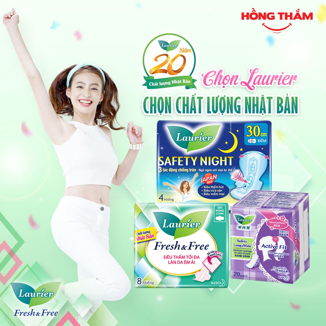 Bvs ngày cánh 22cm + bvs đêm 30cm laurier + bvs laurier active fit ngày đầu, cuối