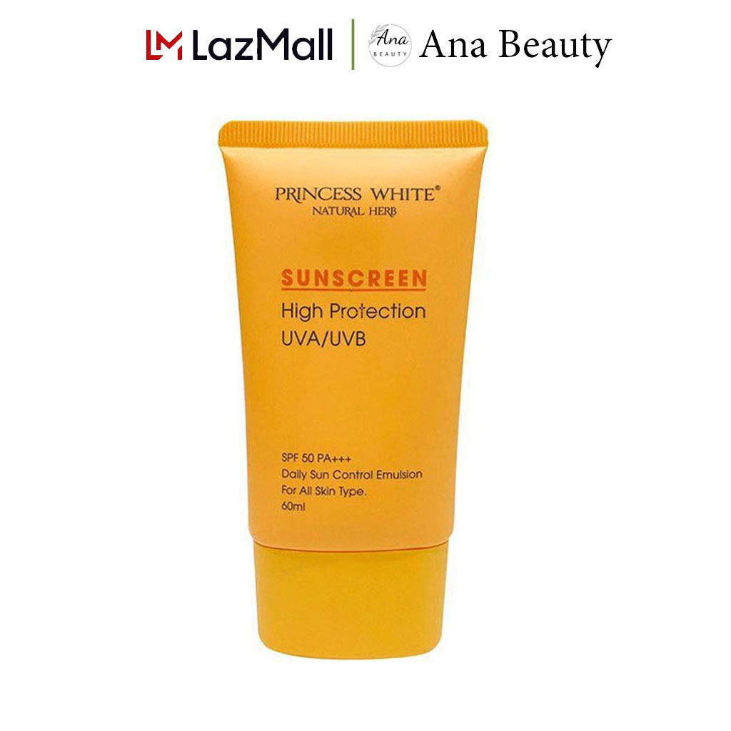 Kem chống nắng vật lý dưỡng trắng, bảo vệ da sunscreen princess white herskin spf50/pa+++ tuýp 60ml