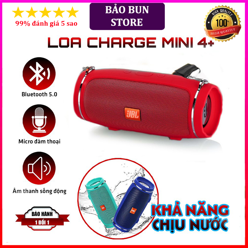 Loa bluetooth jbl charge 4+ mini vỏ nhôm Bass mạnh, âm thanh trong, Pin 5- 6h có dây đeo, hỗ trợ thẻ nhớ, Usb