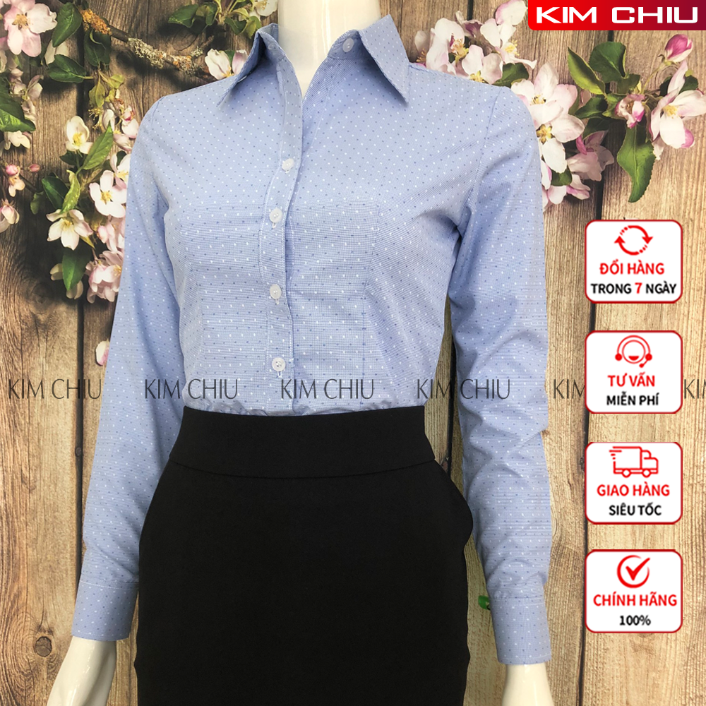 Áo Sơ Mi Nữ Công Sở Kim Chiu, Form Mai An Kẻ Caro Họa Tiết Sao, Màu Xanh Biển Tay Dài Vải Kate Mỹ Đẹp Ít Nhăn Giãn Nhẹ. SẢN PHẨM CHẤT LƯỢNG CAO SMTD01