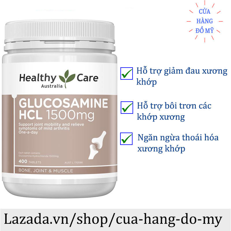 Viên Uống Healthy Care Glucosamine HCL 1500mg 400 Viên Của Úc hỗ trợ sức
