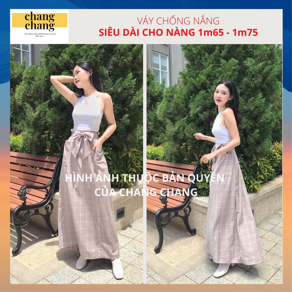 Váy chống nắng siêu dài chang chang cho nàng từ 1m66 - 1m75, chất vải quần tây dày mềm nơ xinh lưng thun cài nút