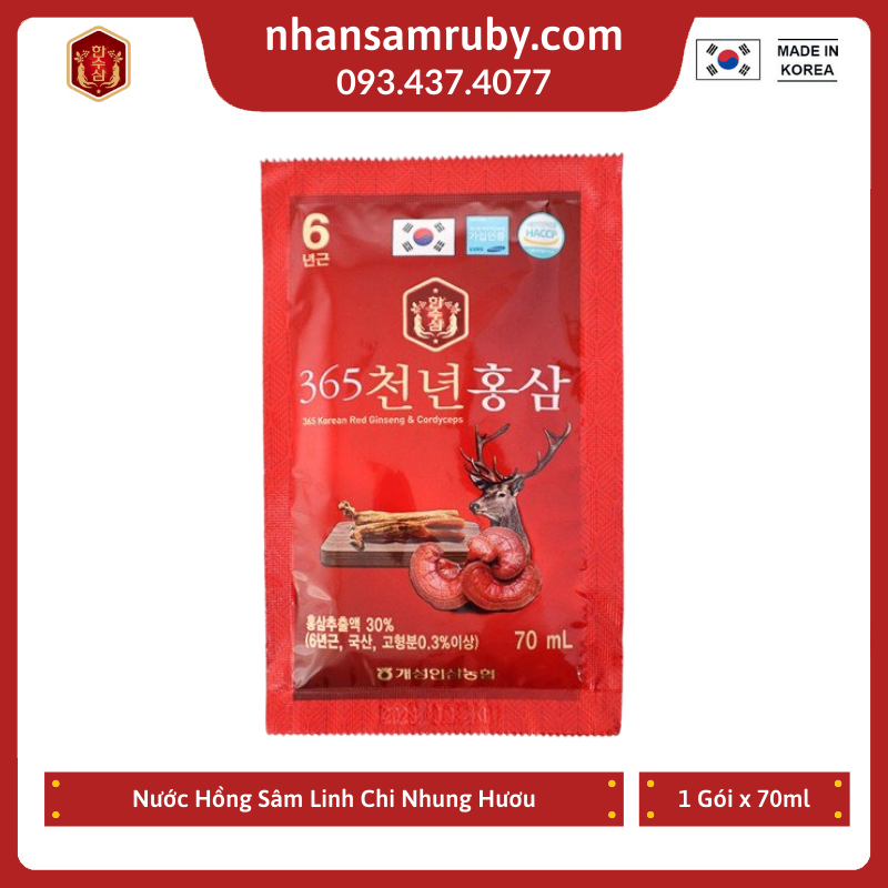 [HCM] 1 Gói Nước Hồng Sâm Nhung Hươu Linh Chi 365 Hansusam Hàn Quốc 70ml