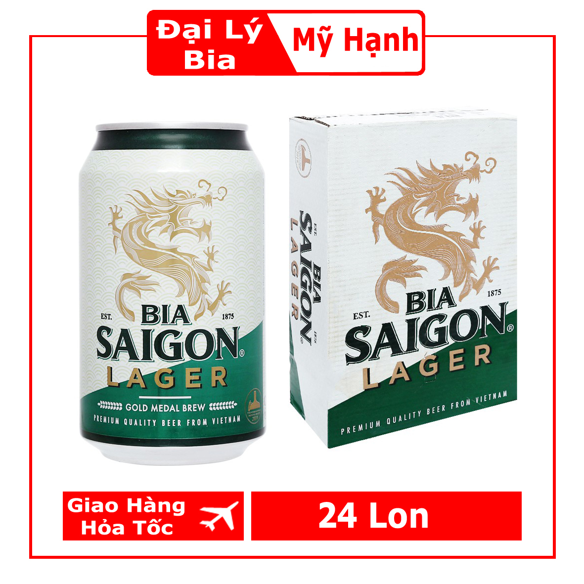 Thùng Bia Sài Gòn xanh Lager 24 lon 330ml