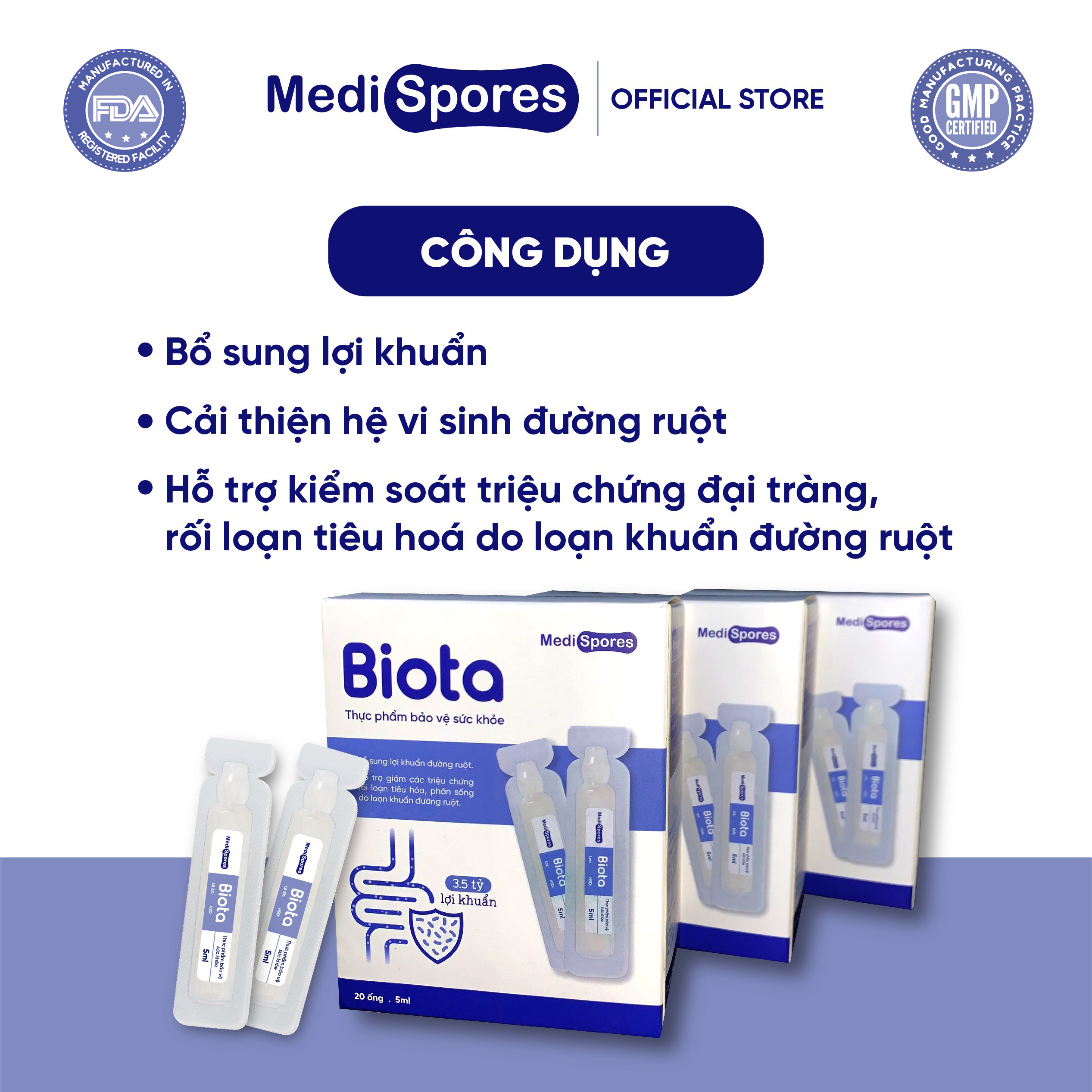 Men uống vi sinh MediSpores Biota bổ sung lợi khuẩn, giảm triệu chứng rối loạn tiêu hóa do sử dụng kháng sinh dài ngày, hỗ trợ hấp thu 3