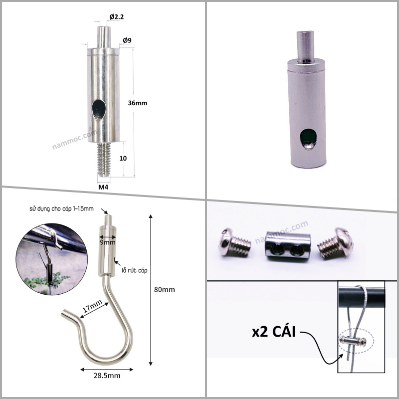 Nút khoá cáp / ốc xiết cáp / ốc rút cáp / móc treo | phụ kiện treo đèn led, đèn máng, đèn công trình