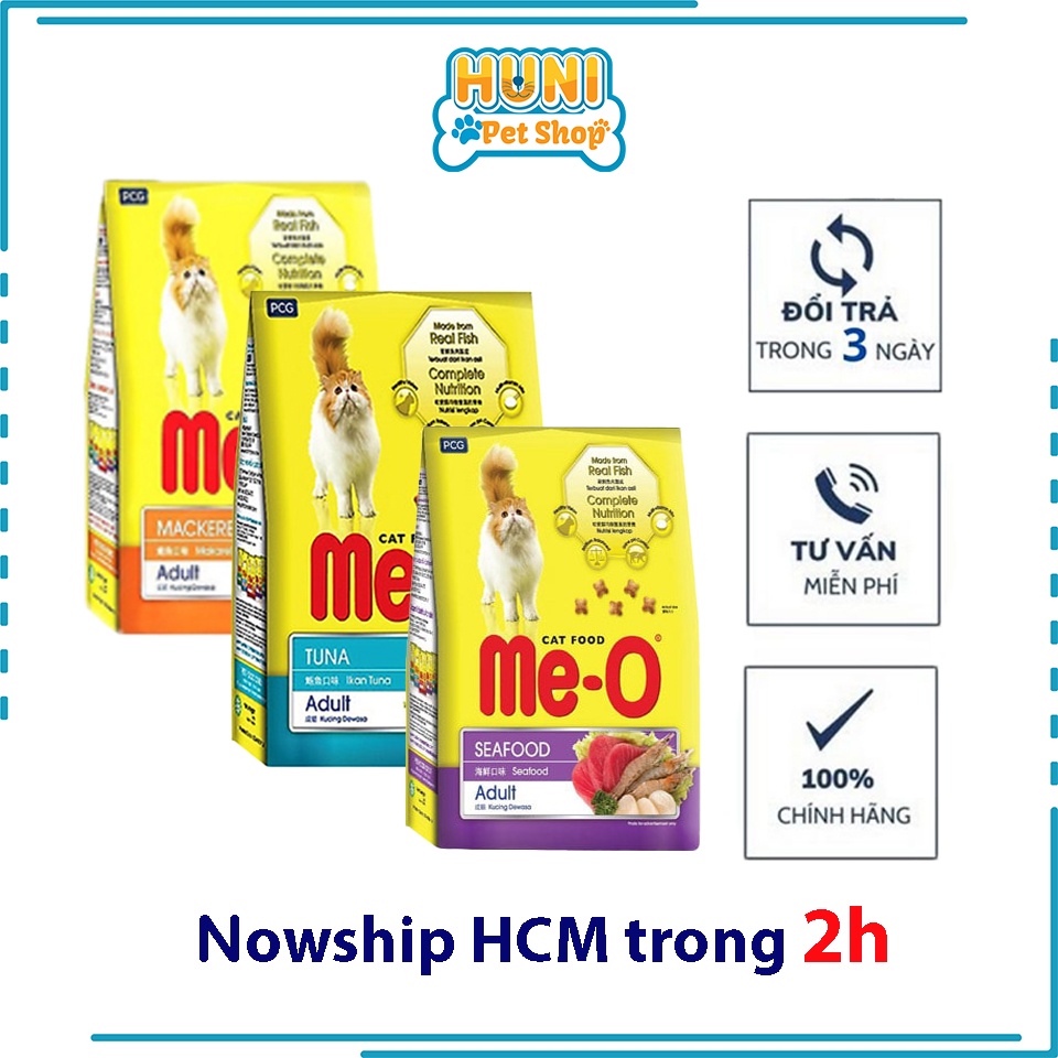 Thức ăn cho mèo lớn MEO đồ ăn hạt Me-o Adult vị hải sản, cá ngừ, cá thu gói 1.2kg - Huni Petshop