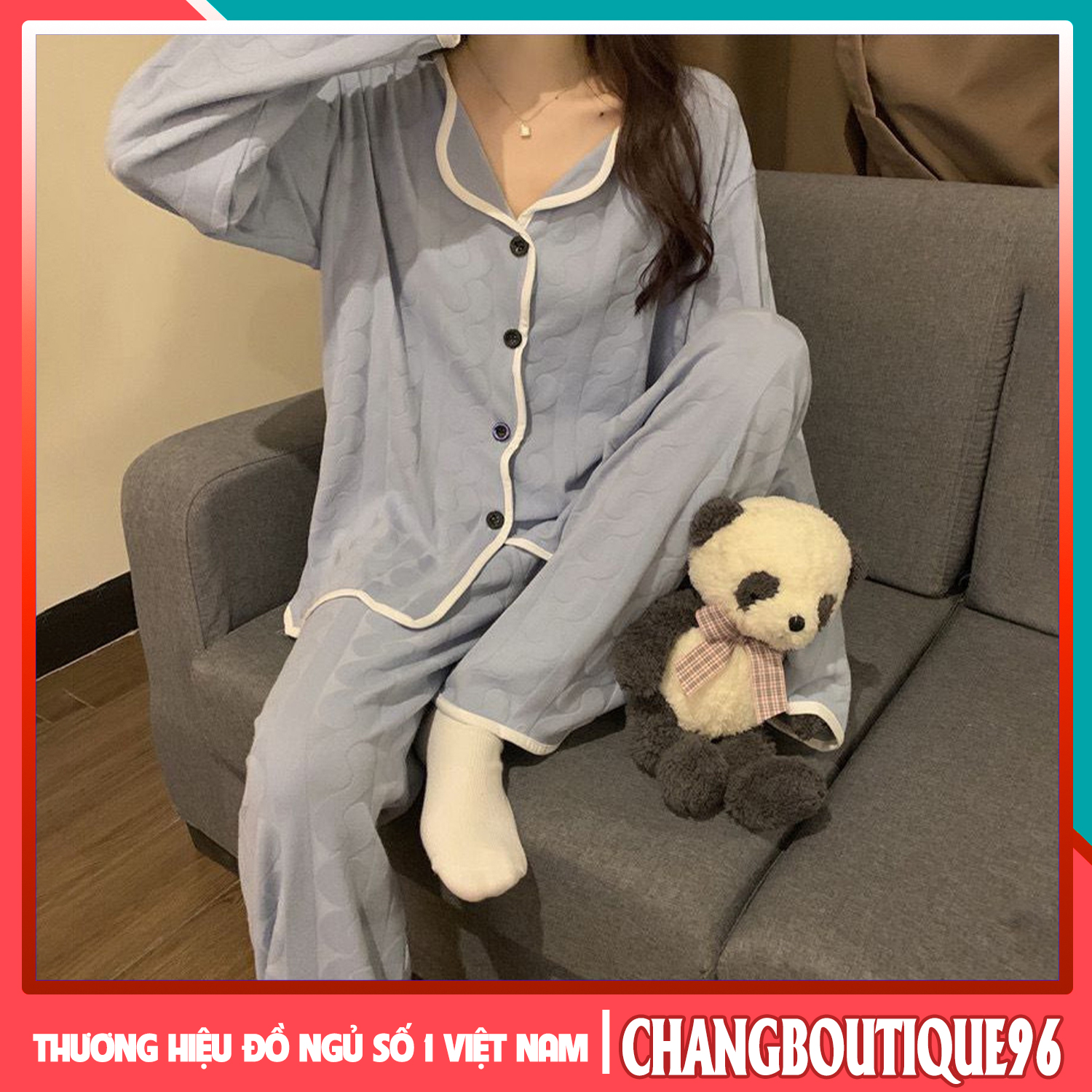 Bộ đồ ngủ nữ mặc nhà dài tay chất vải bông, bộ pyjama quần dài áo dài chi tiết vặn thừng chất dày dặn