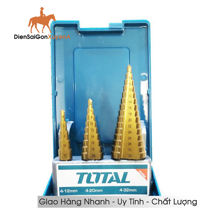 Bộ 3 mũi khoan tháp - mũi khoan chóp nón bậc thang 4-32mm ingco aksds0301 - total tacsd2031
