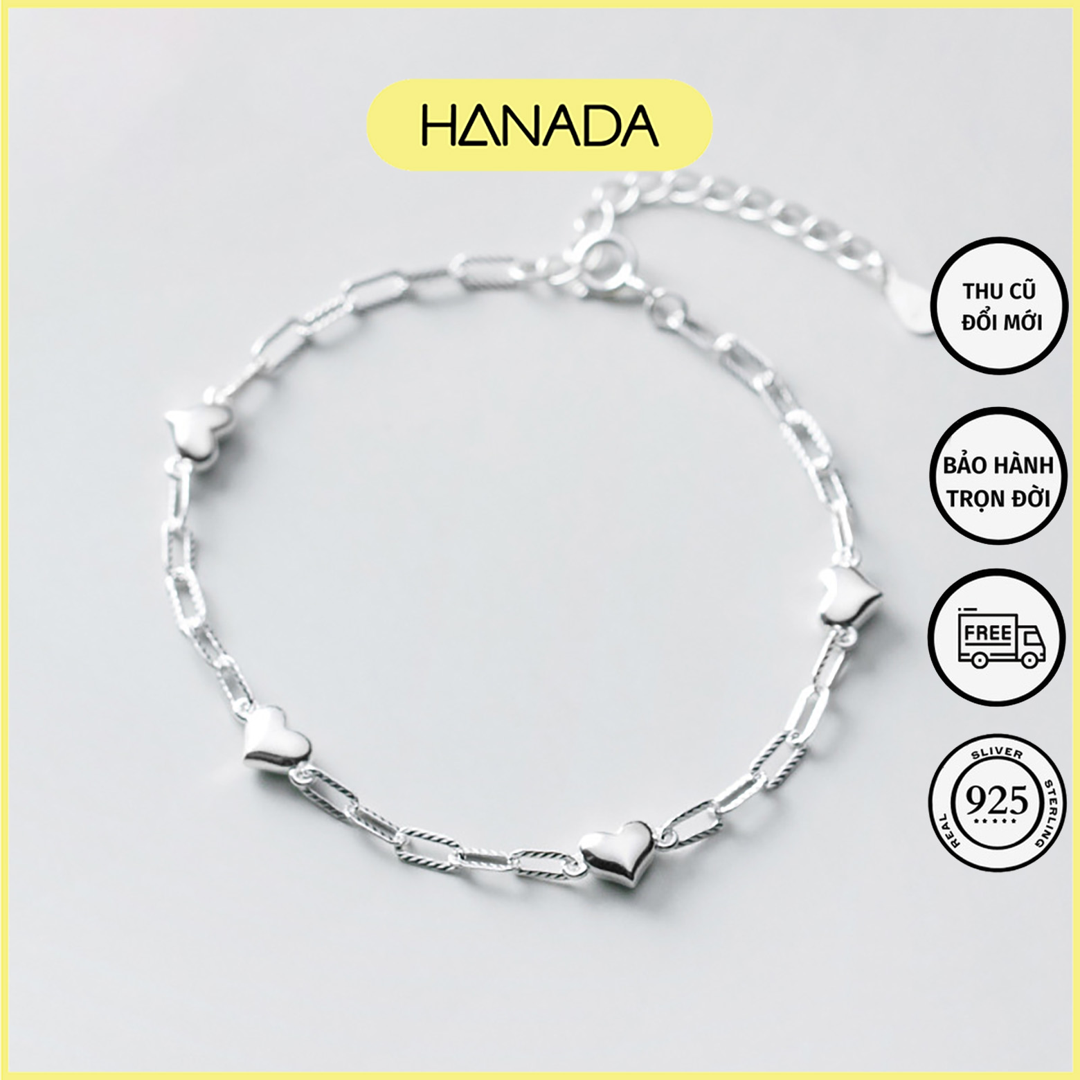Lắc tay bạc 925 hanada lắc tay xích trái tim 0261