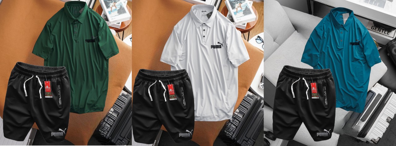 Set bộ Quần short thun, áo thun polo lạnh form bigsize 80kg - 130kg - Pu ma