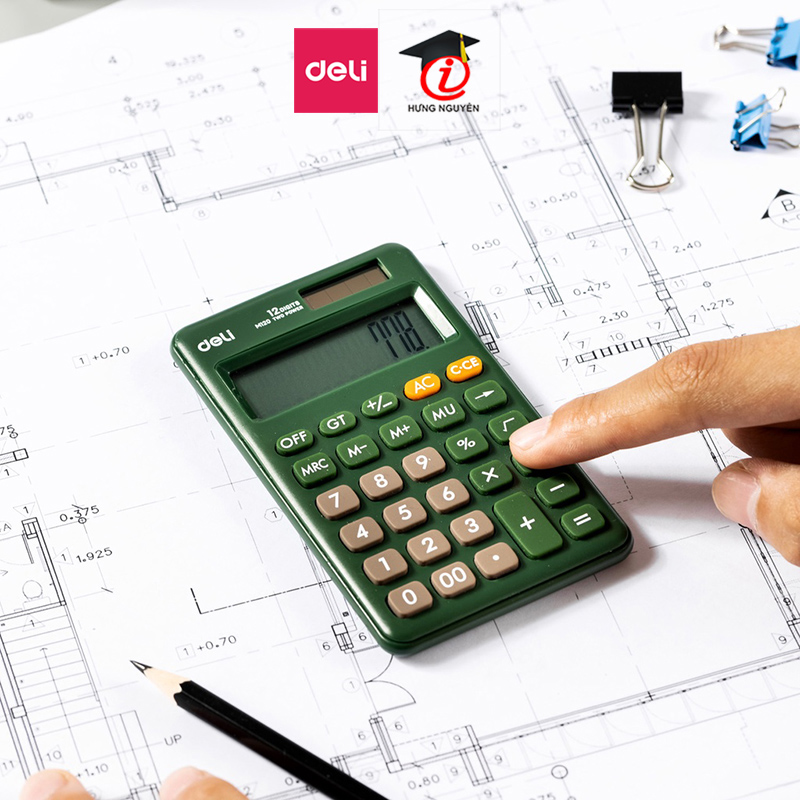 Máy tính bỏ túi 12 số 2 nguồn Deli M120 Portable Calculator
