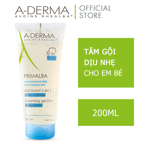 A-DERMA Gel tắm gội hằng ngày cho bé PRIMALBA CLEANSING GEL 2 IN 1 200ML
