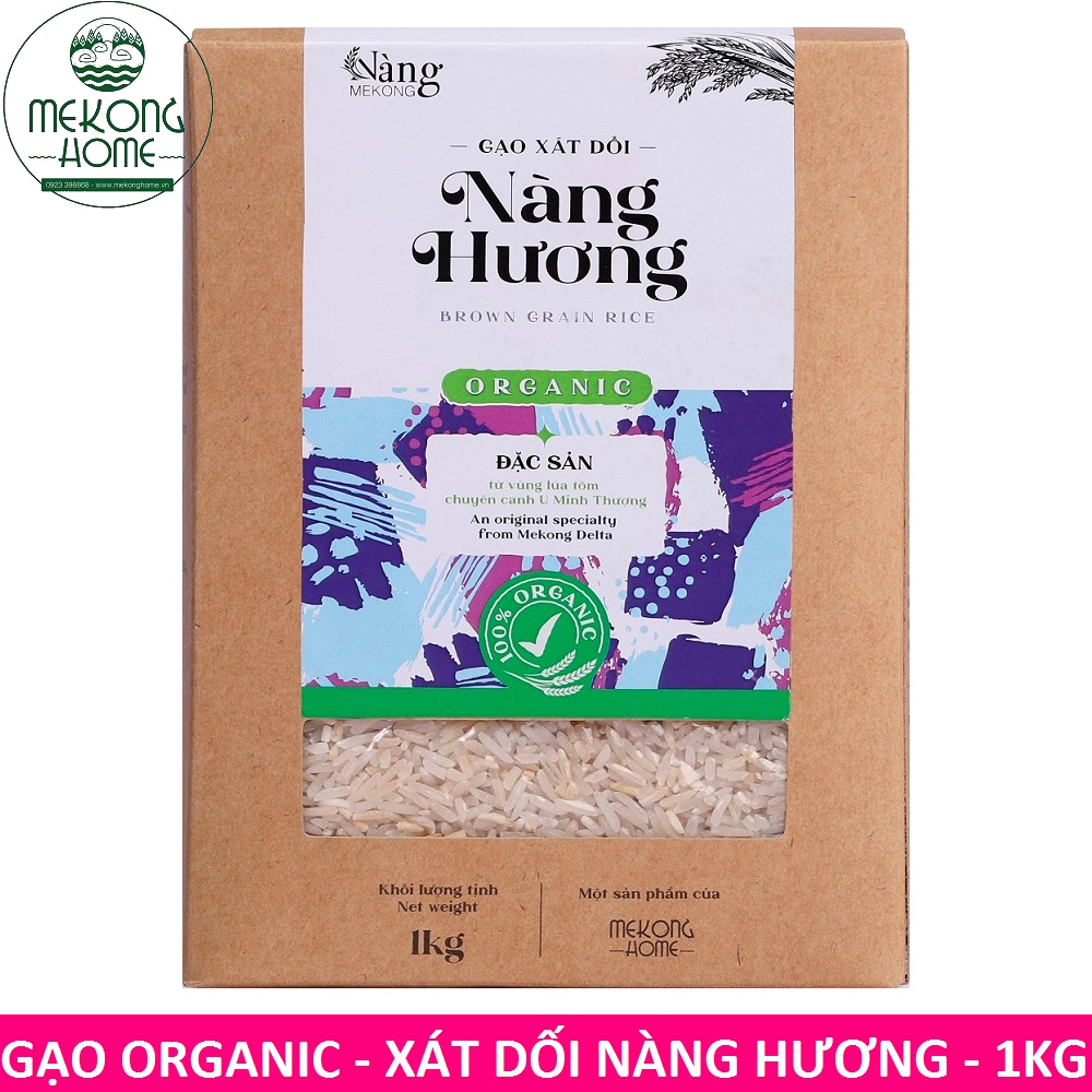Gạo Hữu Cơ - XÁT DỐI Nàng Hương- NGUYÊN CÁM, Mềm, ngọt, thơm - Dinh dưỡng cho TRẺ NHỎ & cả Gia Đình -1kg  - MeKong Home - 100% Organic