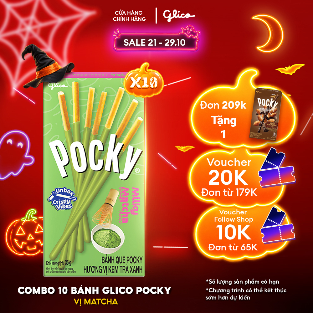 Combo 10 Hộp Bánh Que Phủ Kem Matcha Trà Xanh Nhật Bản Glico Pocky Matcha 35G