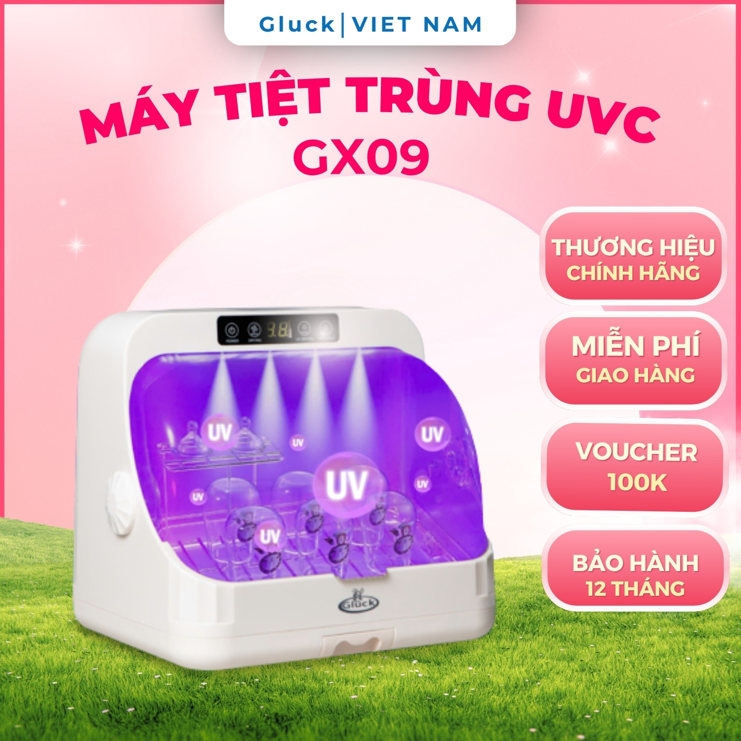 Máy tiệt trùng sấy khô Gluck GX09 tủ tiệt trùng uv bình sữa máy úp bình sữa tiệt trùng sấy khô