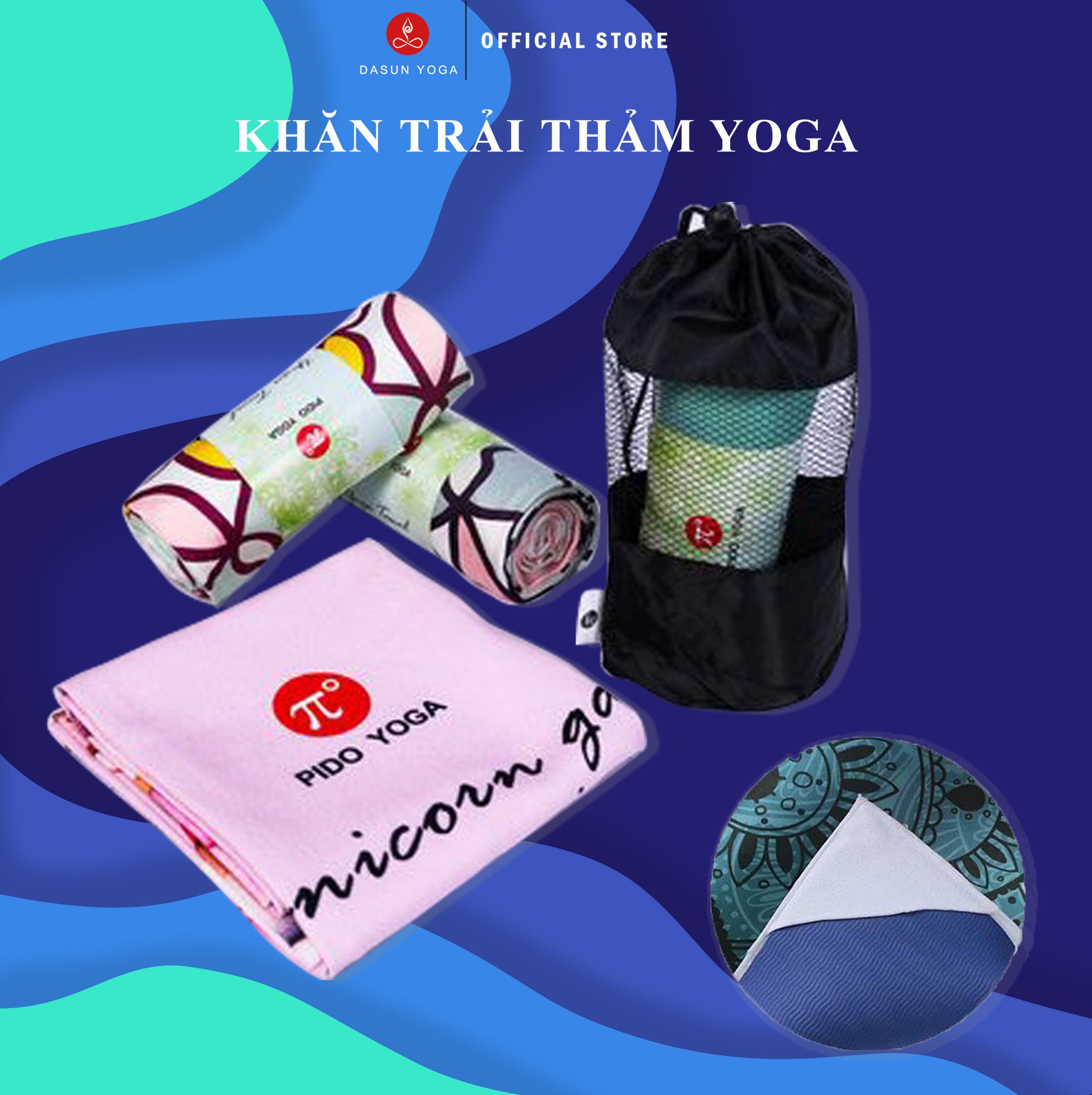 Khăn trải thảm Yoga 3D PIDO Cao Cấp Chống trơn trượt(NEW) - Tặng kèm túi đựng