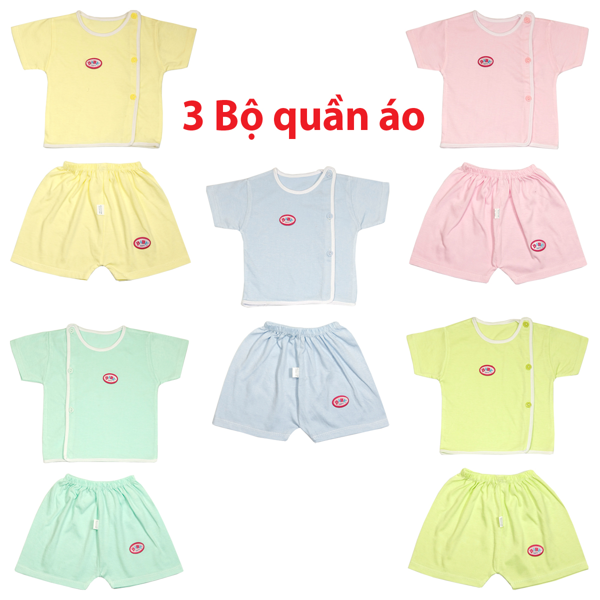 Combo 3 Bộ sơ sinh cộc tay màu cúc lệch chất cotton HÀNG ĐẸP mềm mịn an toàn cho bé sơ sinh - 3BSSCTMCL16 - bộ cộc tay đồ sơ sinh quần áo sơ sinh