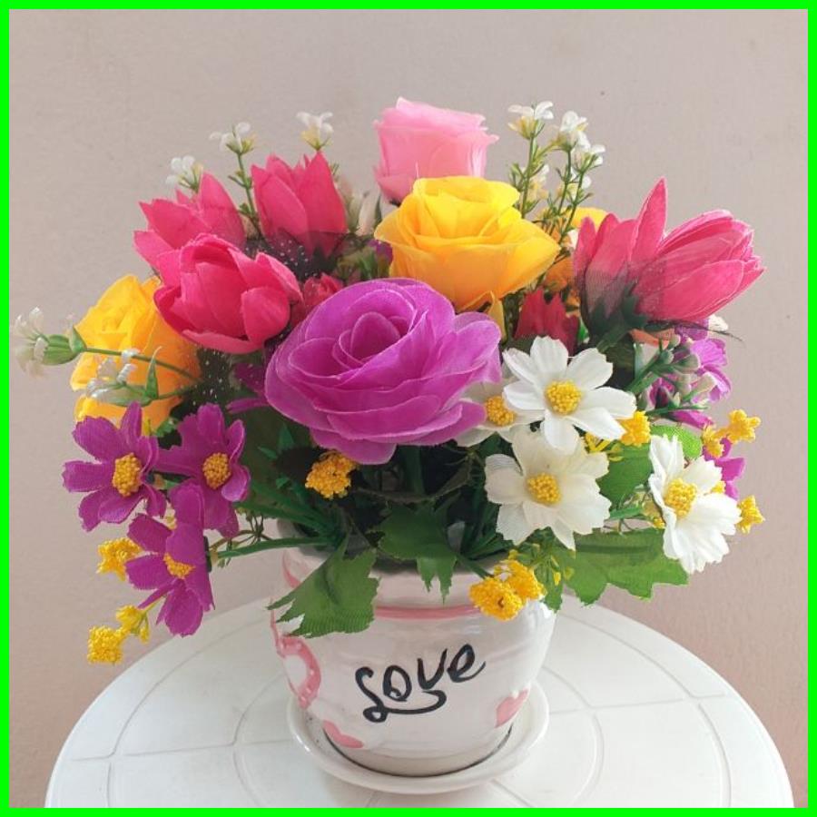 Chậu Hoa Hồng Giả Cao Cấp - Hoa giả cắm sẵn có cả chậu