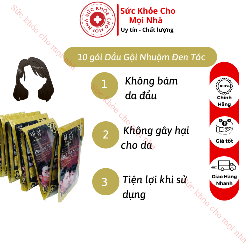 Combo 10 gói Dầu Gội Nhuộm Đen Tóc Black Hair Shampoo hình trai gái