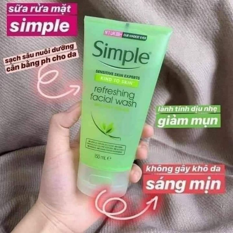 Sữa rửa mặt simple kind to skin 150ml. gel rửa mặt simpel.