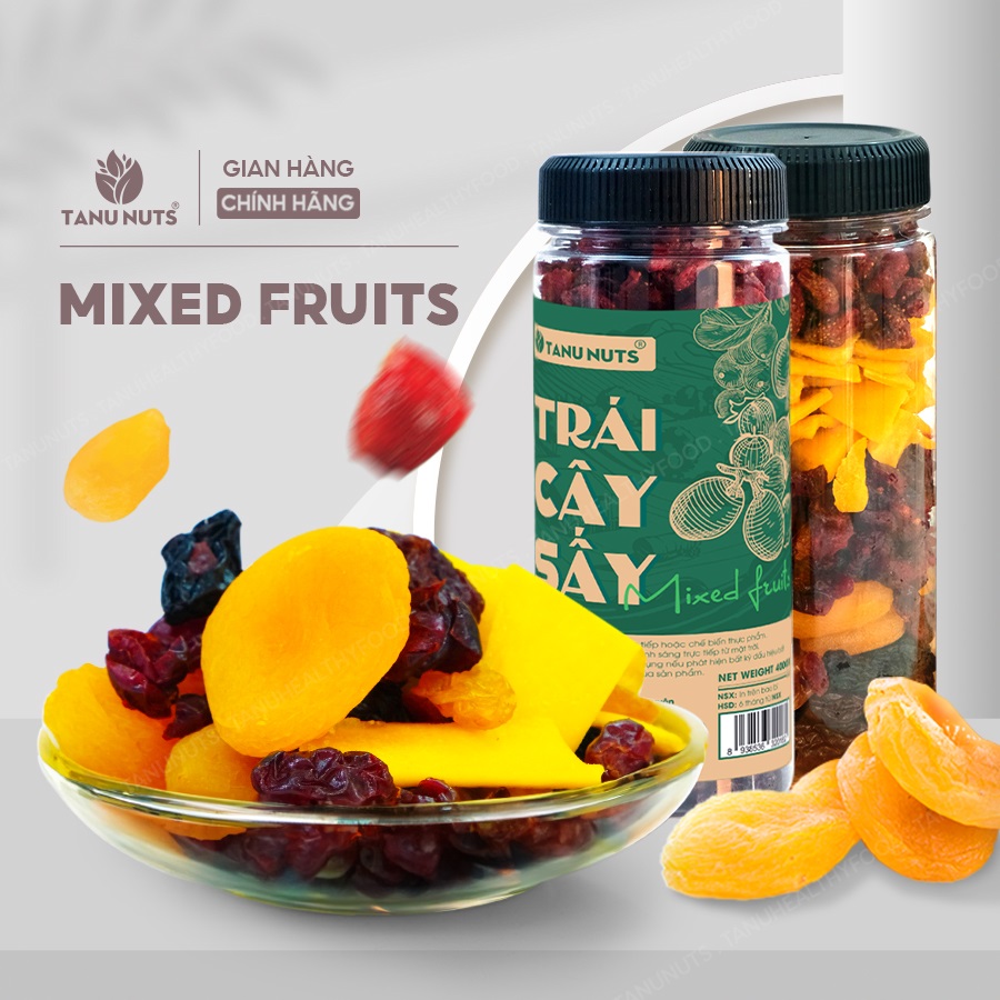 Trái cây sấy dẻo TANU NUTS , hoa quả sấy dẻo mix 5 loại gồm nho, xoài, dâu tây, mơ, việt quất tốt cho bà bầu, ăn kiêng giảm cân