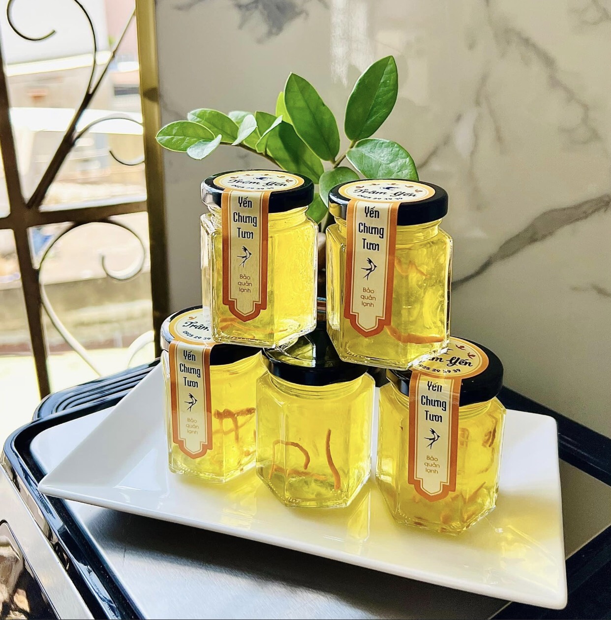 Hũ thuỷ tinh chưng yến lục giác 80ml/100ml