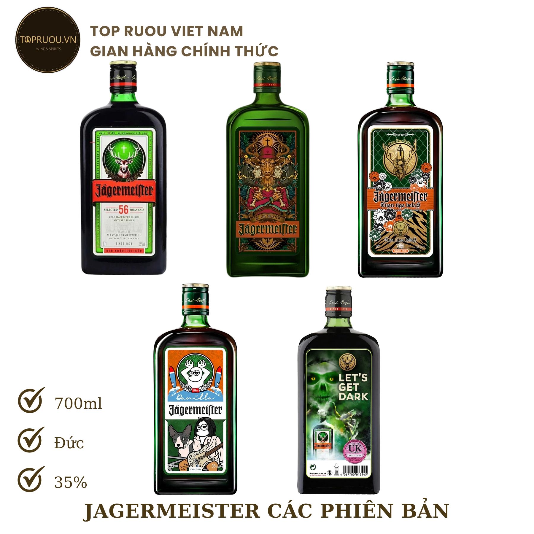 [TopRuouVietnam] Jagermeister Các Phiên Bản + Đầu Hươu Inox Xịn + Hộp Giấy 700ml [Hàng Thật]