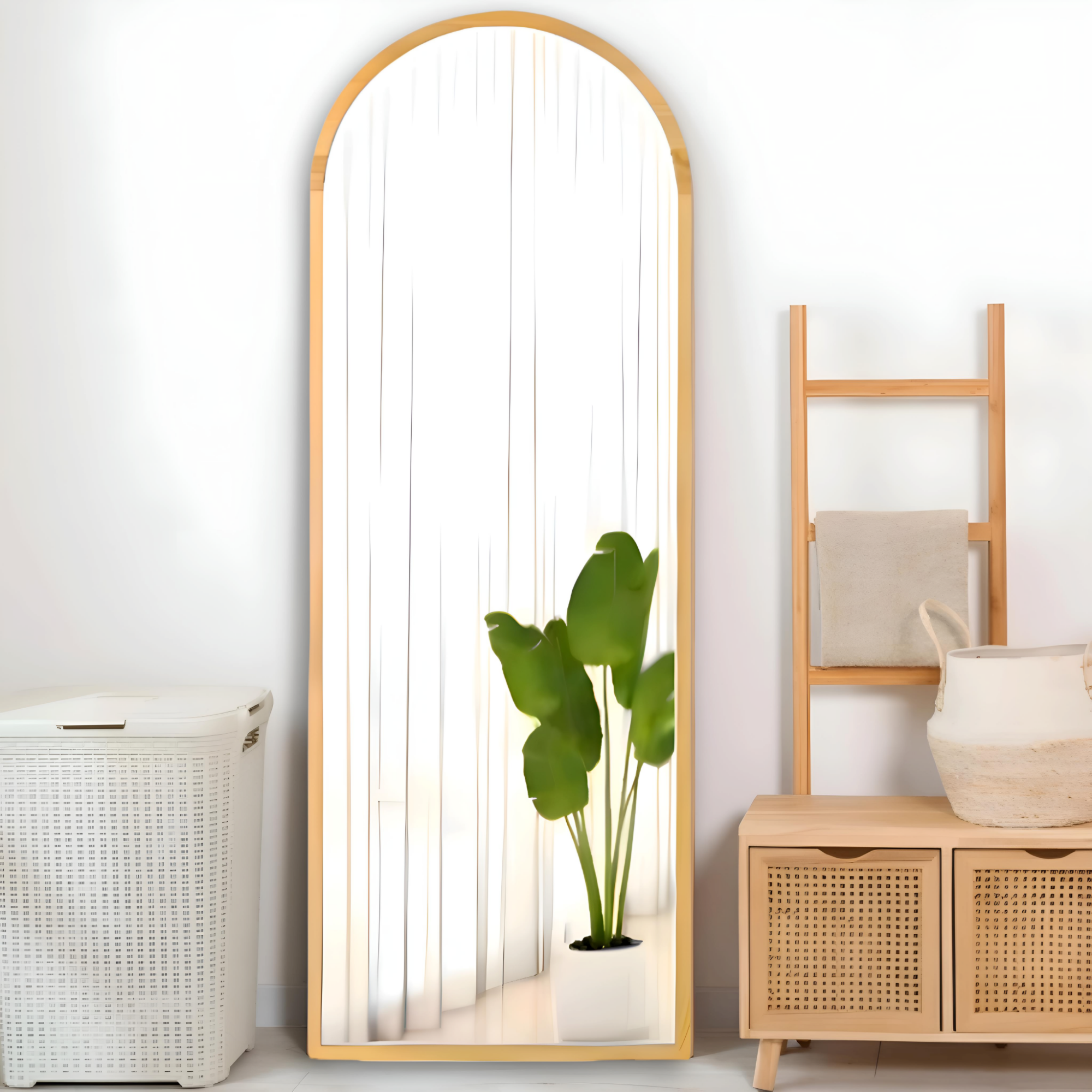Gương cao cấp - Gương soi toàn thân khung viền gỗ tự nhiên, kiểu dáng vòm - oval, hiện đại ,sang trọng - Vương Mộc