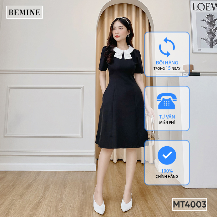 Đầm basic đơn giản cổ kiểu 2 lá bemine mt4003đen