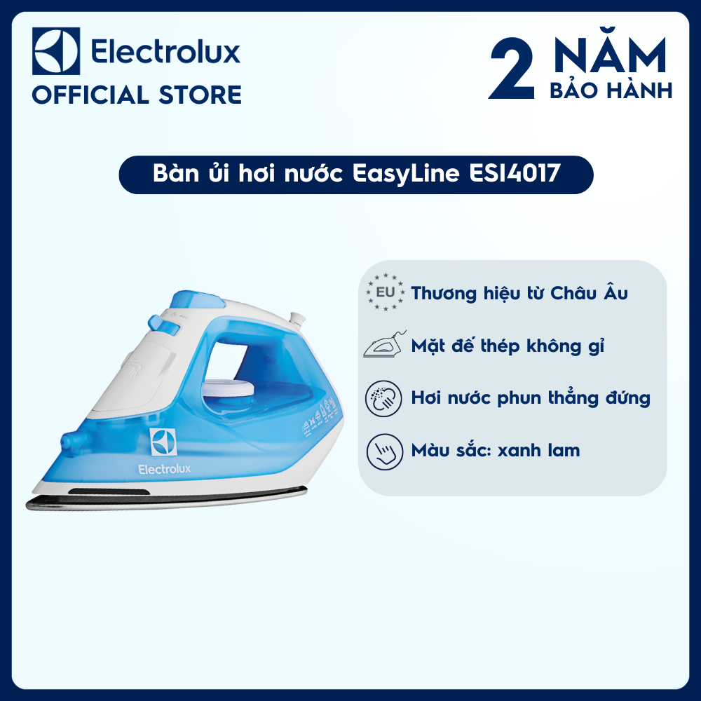 Bàn ủi hơi nước Electrolux EasyLine ESI4017 - Lướt dễ dàng, ủi vượt trội, ủi phẳng khu vực khó khăn nhất, đèn cảnh báo mặt đế nóng