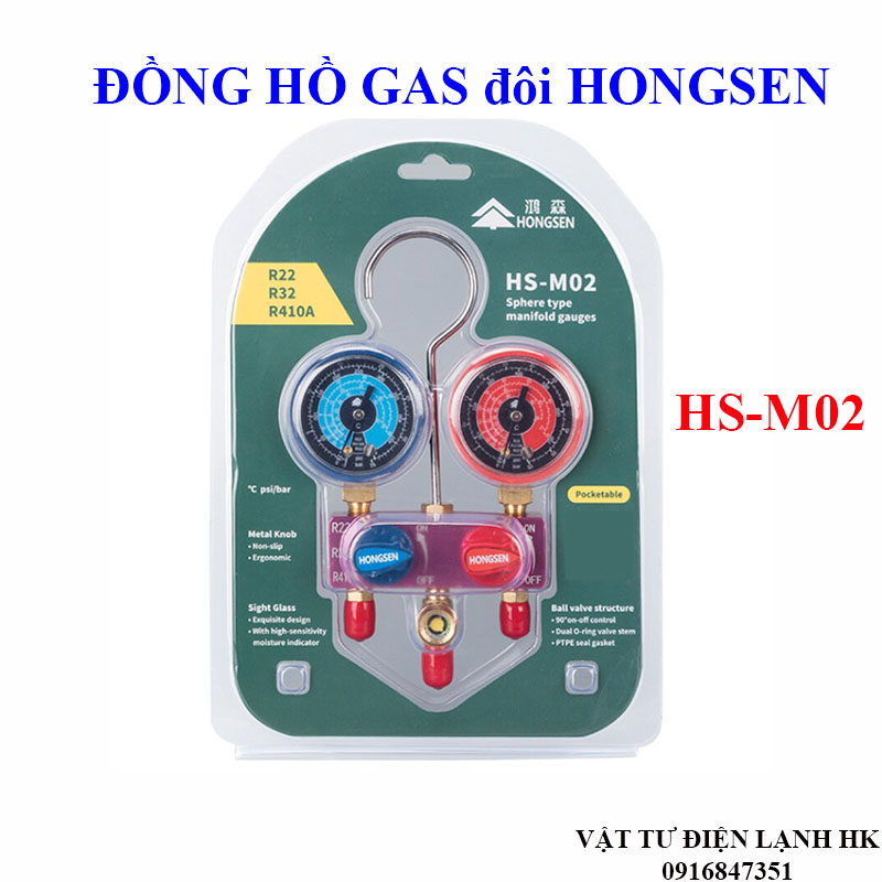Đồng hồ nạp ga đôi Hongsen HS-M02, đồng hồ đo ga cao áp hạ áp không kèm dây Tốt
