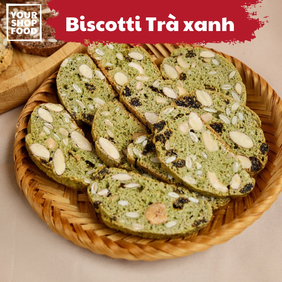 Bánh Ăn Kiêng Biscotti Matcha Trà Xanh 200G YourshopFood - Bánh Ngũ Cốc Dinh Dưỡng Ăn Kiêng