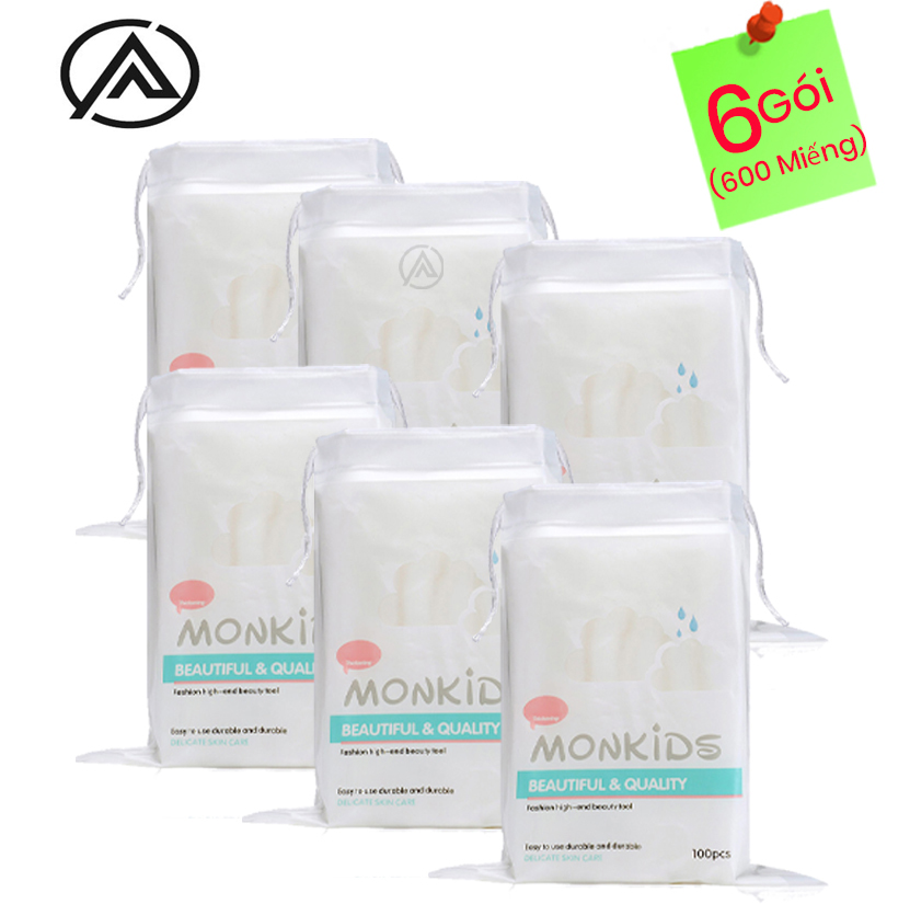 Combo 6 gói bông tẩy trang 100% cotton 3 lớp mềm mịn thấm hút cực tốt 600 miếng btt03az - thương hiệu monkids