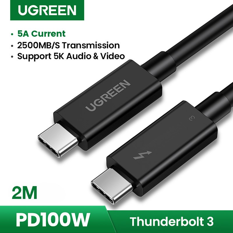 Cáp usb type-c to usb type-c thunderbolt 3 dài 2m ugreen 70952 hỗ trợ truyền hình ảnh 5k@60hz