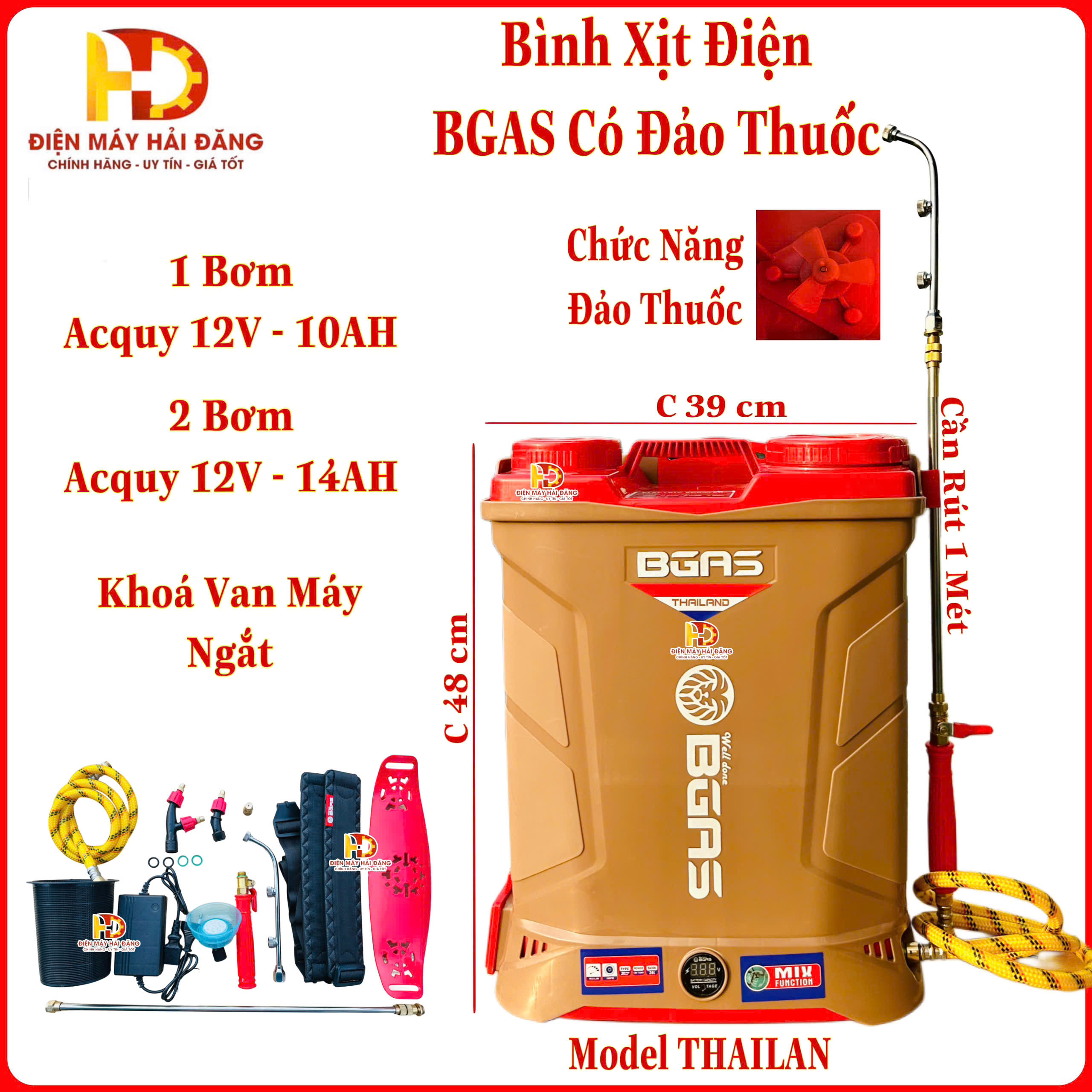 Bình phun thuốc điện.BGAS .Có Đảo Thuốc .20L 1 Bơm & 2 Bơm.Siêu mạnh.BH 1 Năm