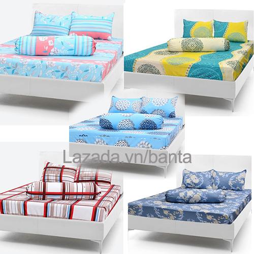Bộ 4 món: 1 Drap nệm (ga nệm), 2 vỏ gối nằm 40x60cm, 1 vỏ gối ôm 35x100cm (giao màu ngẫu nhiên)
